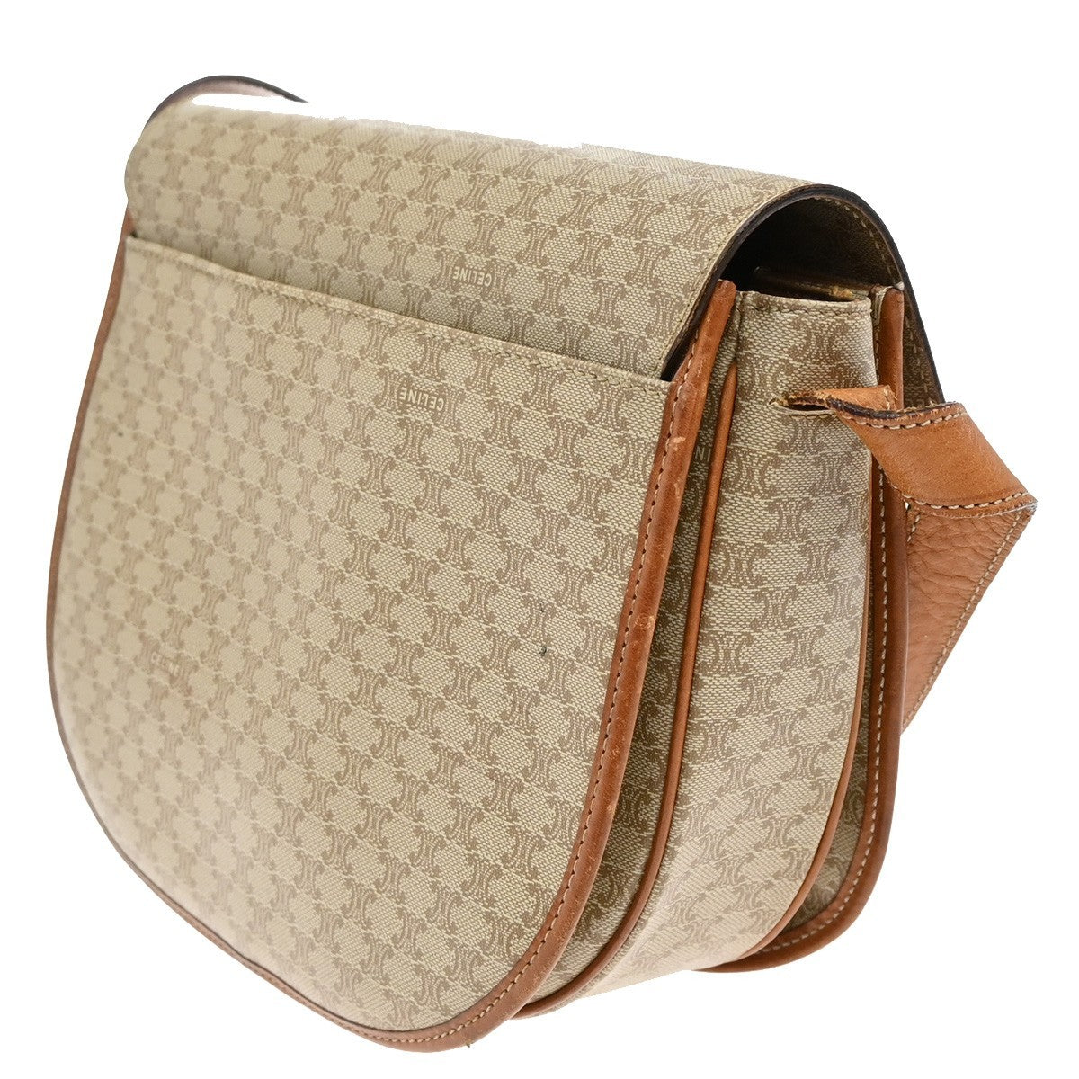 CELINE Logo Macadam Pattern Shoulder Bag PVC Leather Brown GHW Italy 63KB327