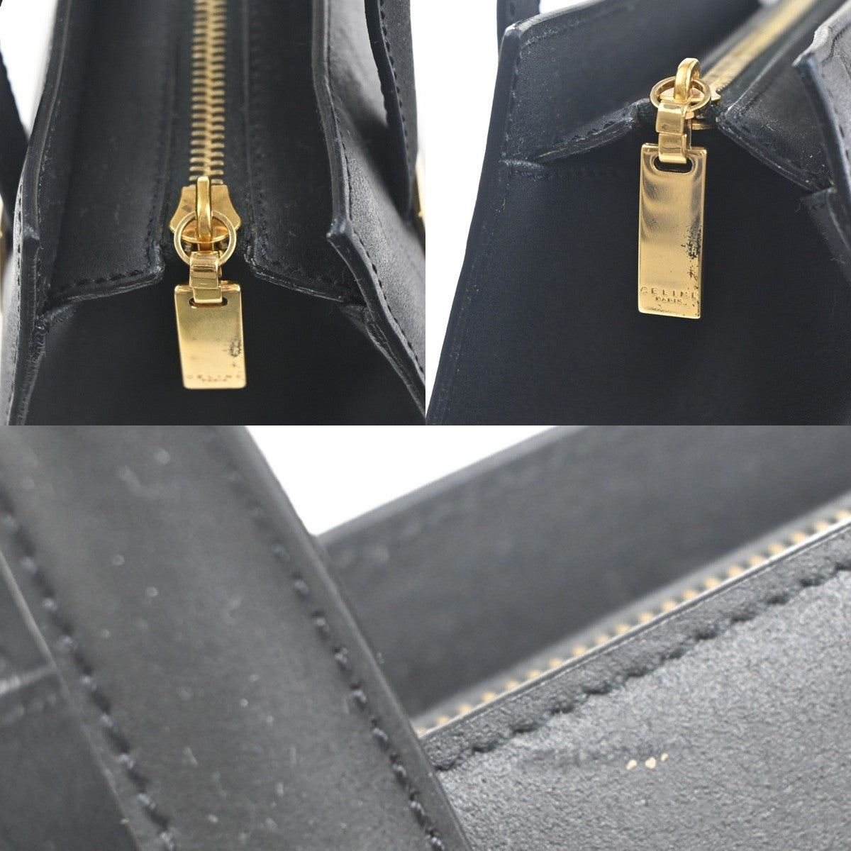 CELINE Logo Shoulder Hand Tote Bag Leather Black GHW Italy 30KC715