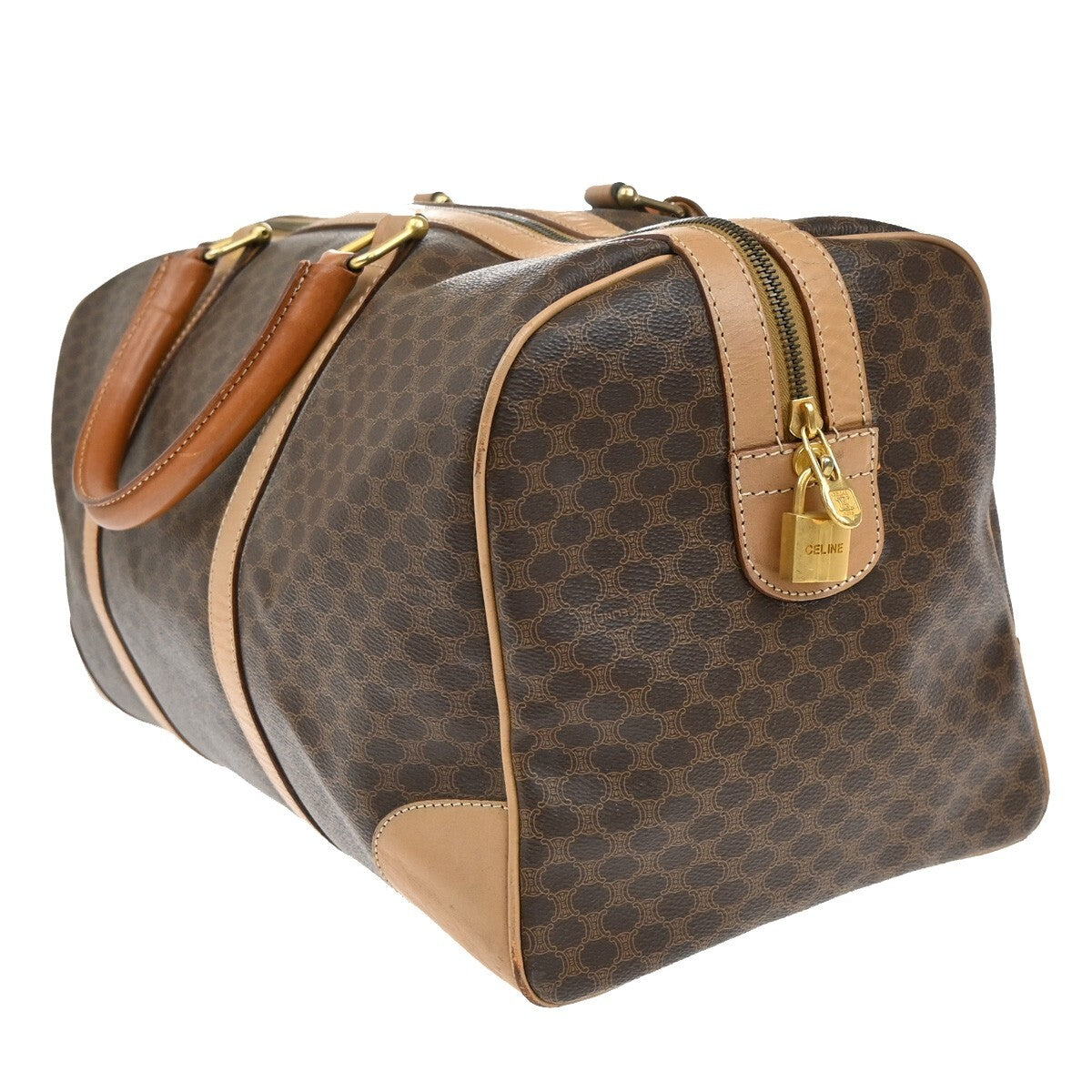 CELINE Logo Macadam Pattern Travel Hand Bag PVC Leather Brown Italy 02EE152