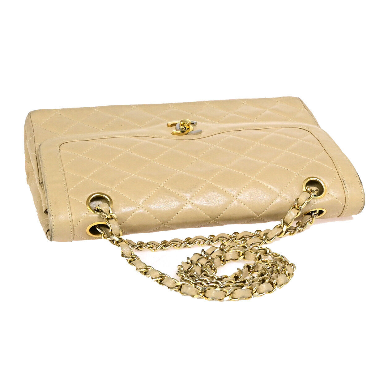 CHANEL Paris CC Matelasse Double Flap Chain Shoulder Bag Leather BE GHW 645RK389