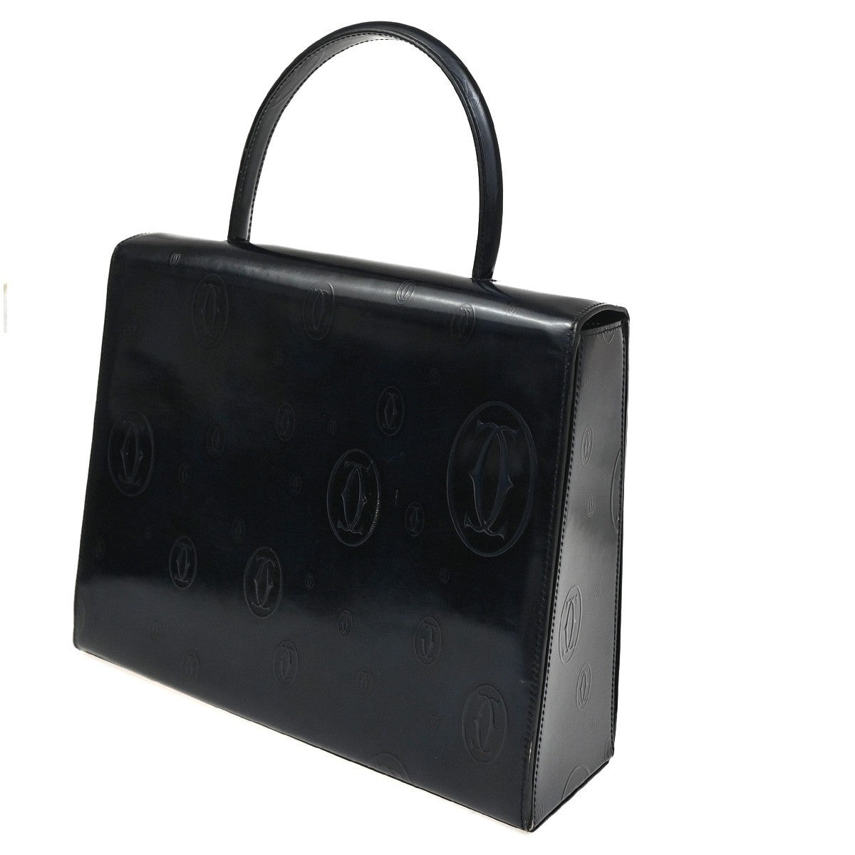 CARTIER Happy Birthday Handle Bag Patent Leather Top Navy Blue 89KC192