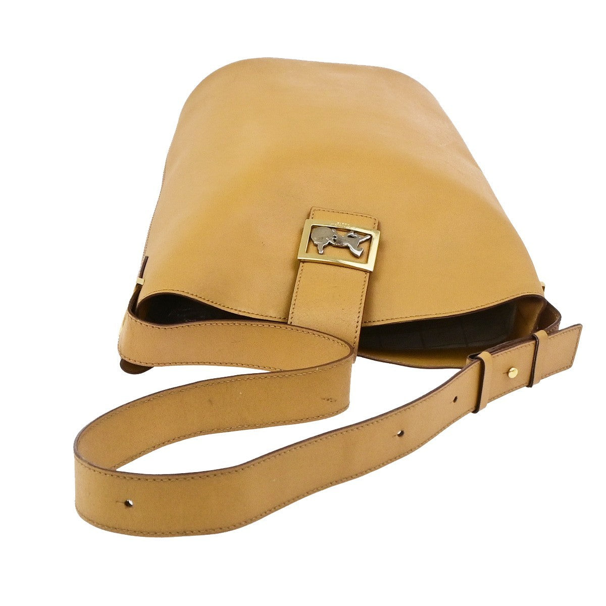 CELINE Logo Horse Carriage Shoulder Bag Leather Brown GHW Italy 68KD122