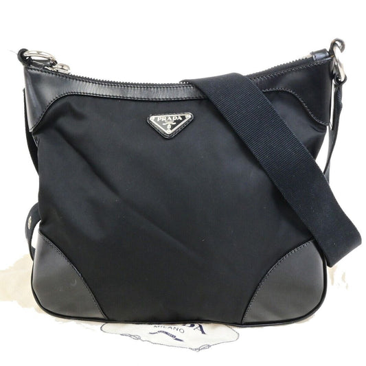 PRADA Logo Tessuto Crossbody Shoulder Bag Nylon Leather Black SHW Italy 37FB513