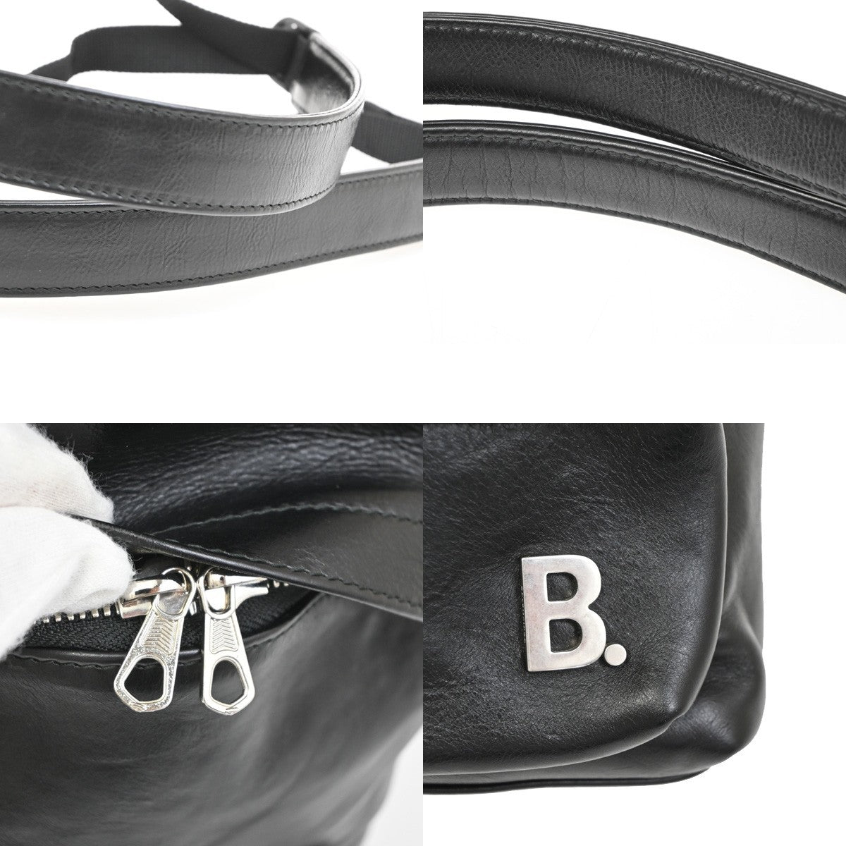 BALENCIAGA B Logo Backpack Adjustable Strap Leather Black Italy 84TA674