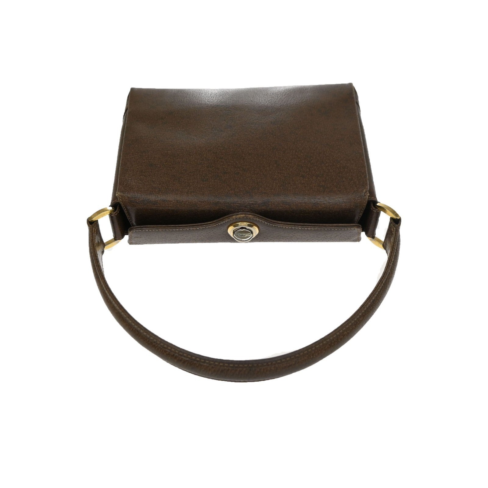 GUCCI Logo Shoulder Hand Bag Turn Lock Leather Brown GHW Italy 35KD066