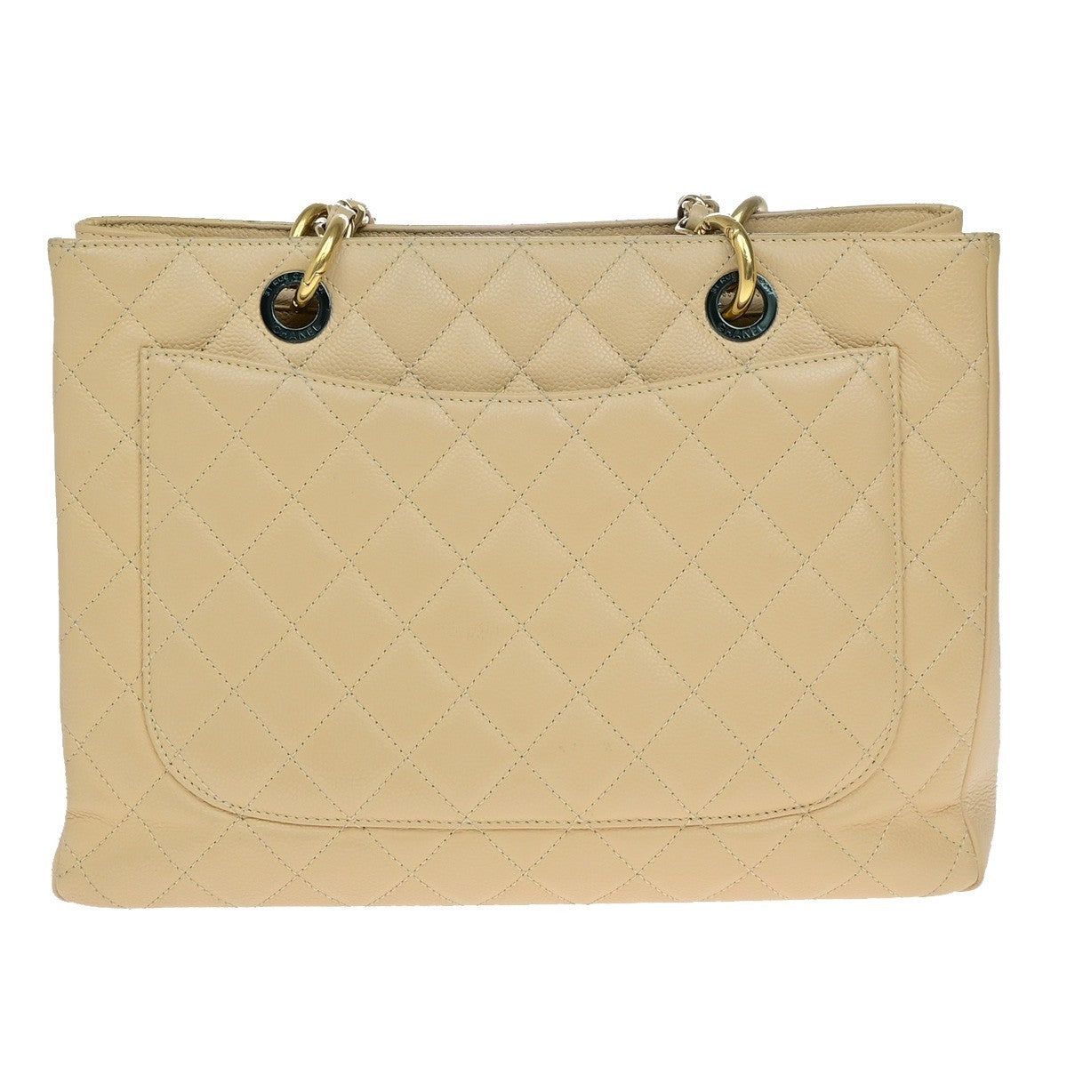 CHANEL CC GST Chain Shoulder Bag Grained Calfskin Leather Beige GHW 652RL053