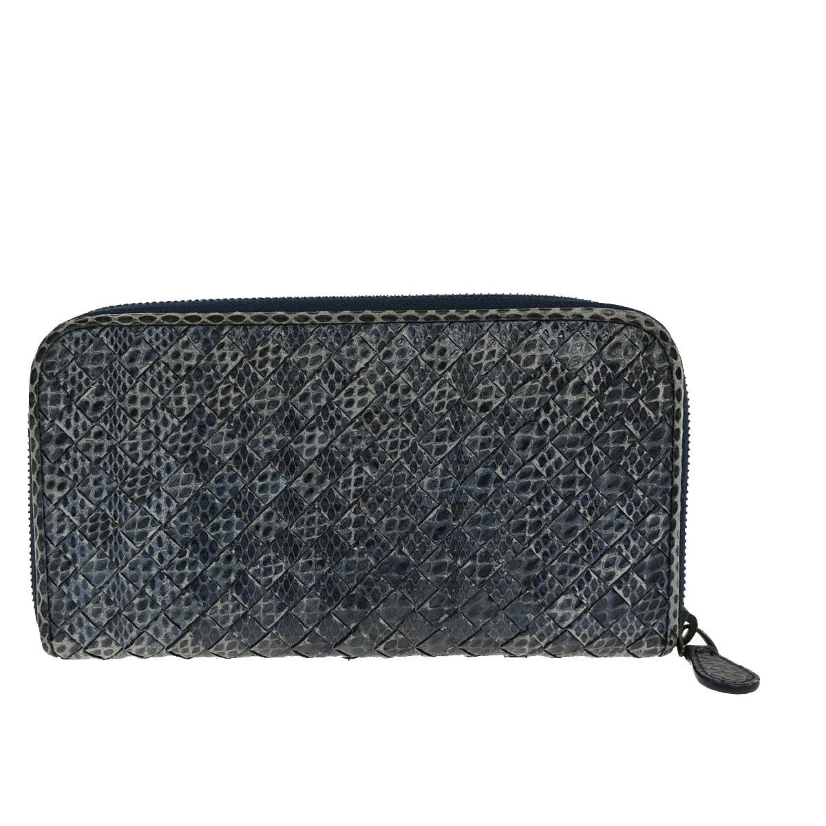 BOTTEGA VENETA Intrecciato Zip Around Long Wallet Embossing Leather Blue 69EE297