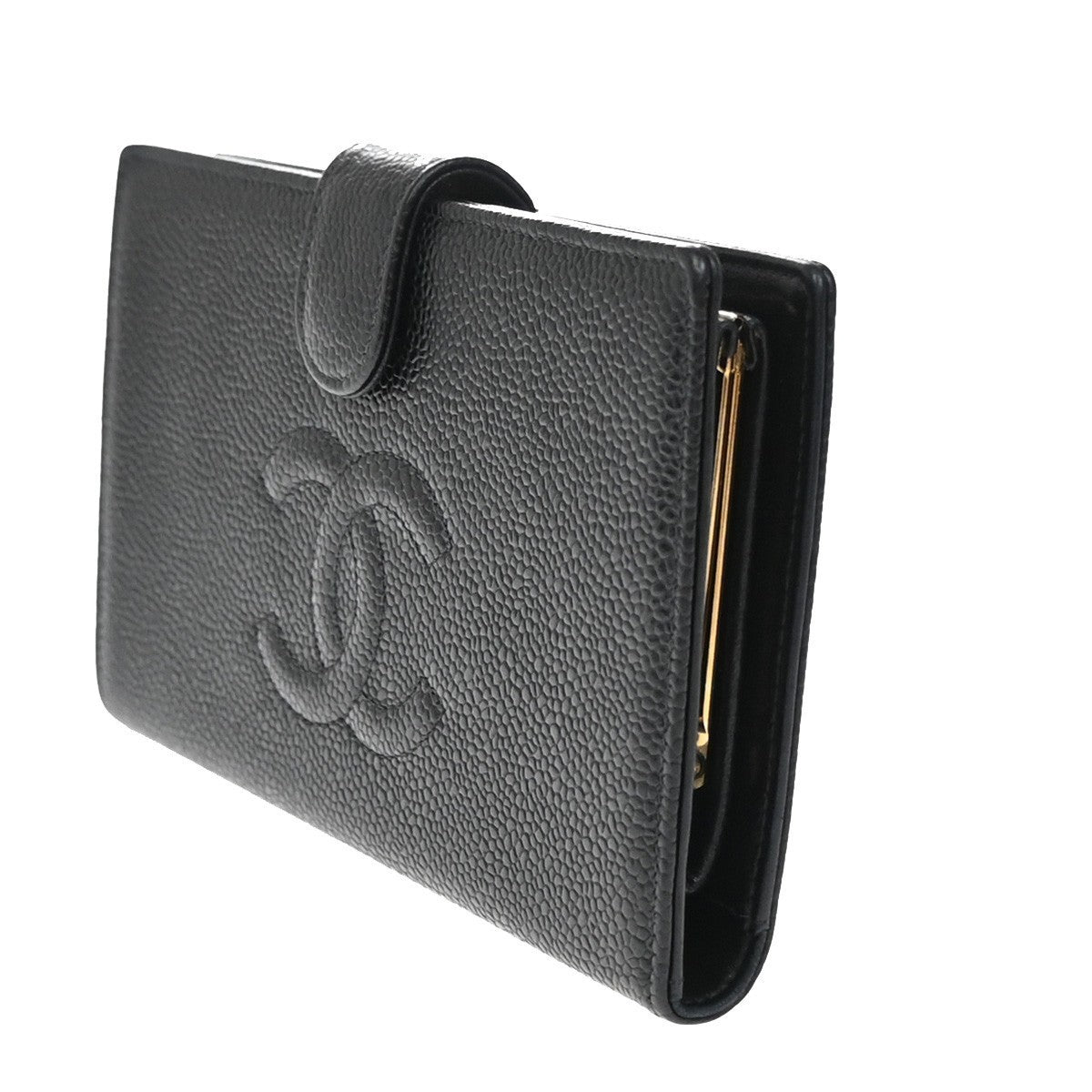 CHANEL CC Logo Long Bifold Wallet Grained Calfskin Leather Black France 16RF812