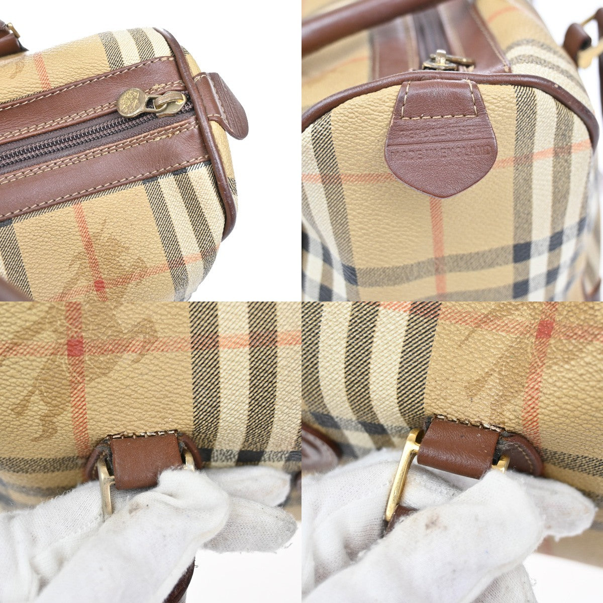Burberrys Logo Hand Bag Nova Check PVC Leather Brown GHW 02YH772