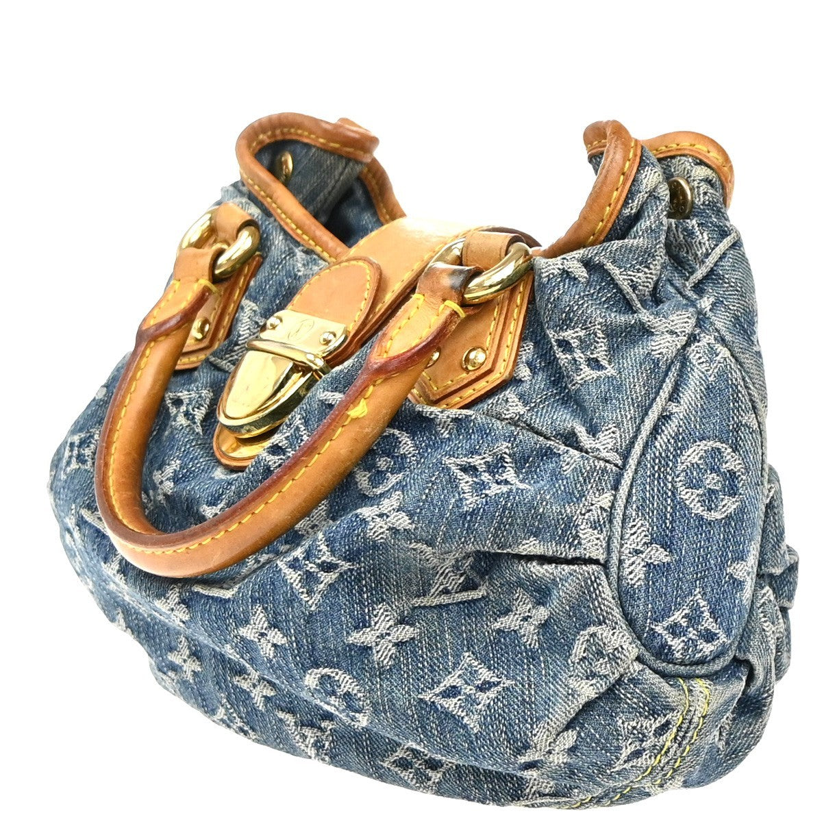 LOUIS VUITTON Logo Pleaty Hand Bag Monogram Denim Leather Blue M95020 671RP147