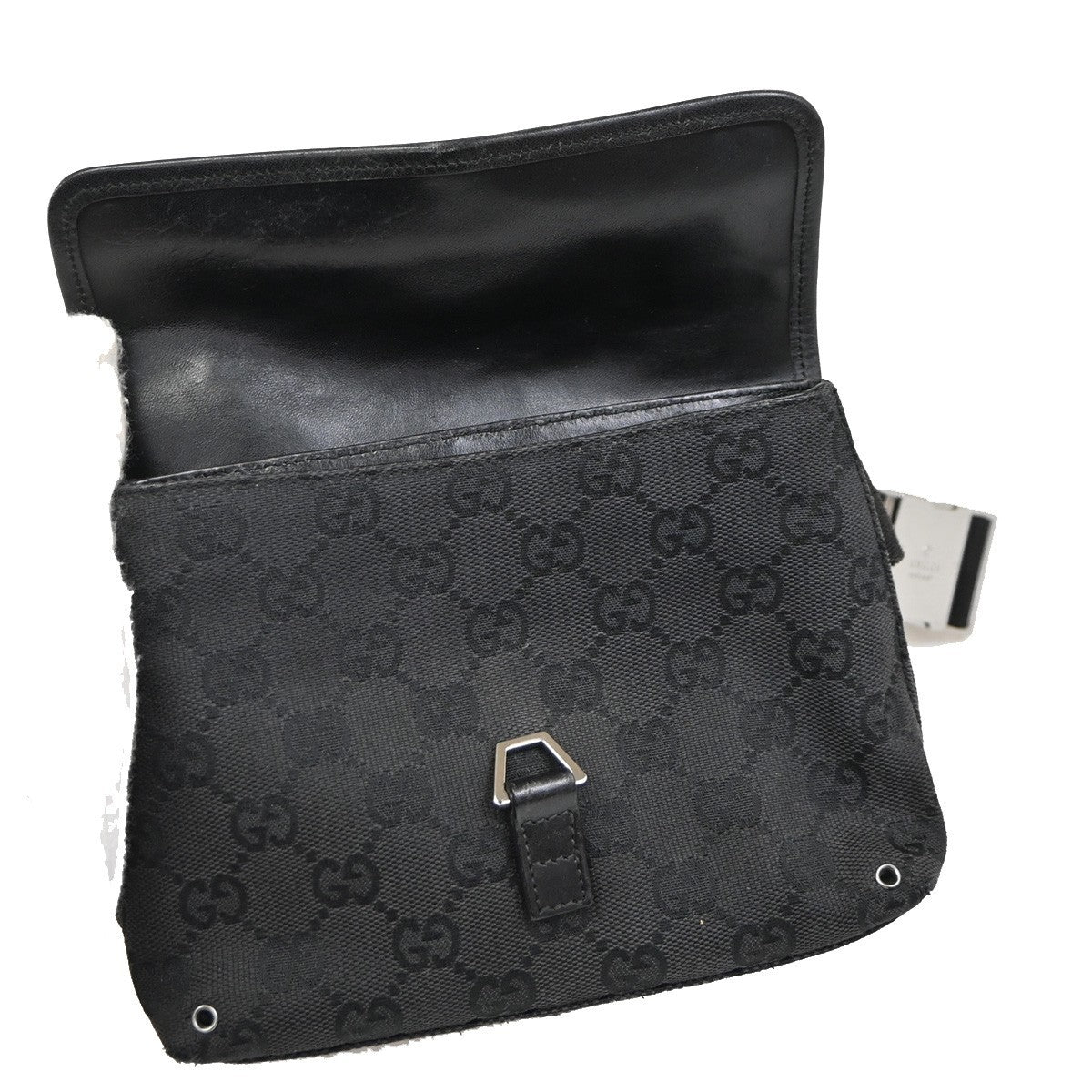GUCCI GG Pattern Mini Belt Bag Waist Pouch Canvas Black SHW Italy 36DA132