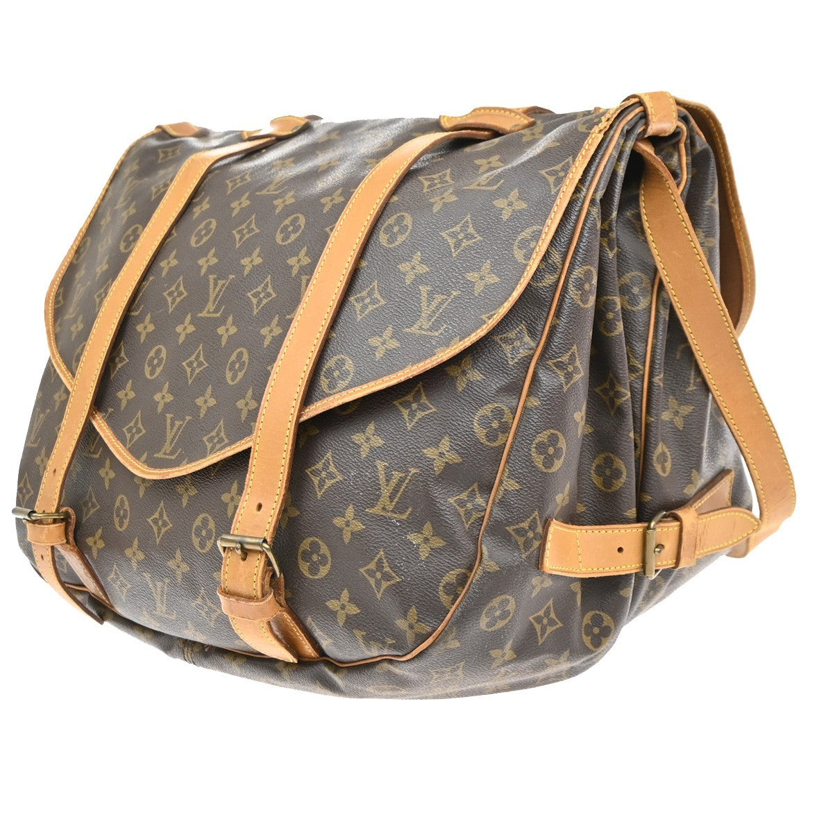 LOUIS VUITTON Logo Saumur 43 Shoulder Bag Monogram Leather Brown M42252 81MA628