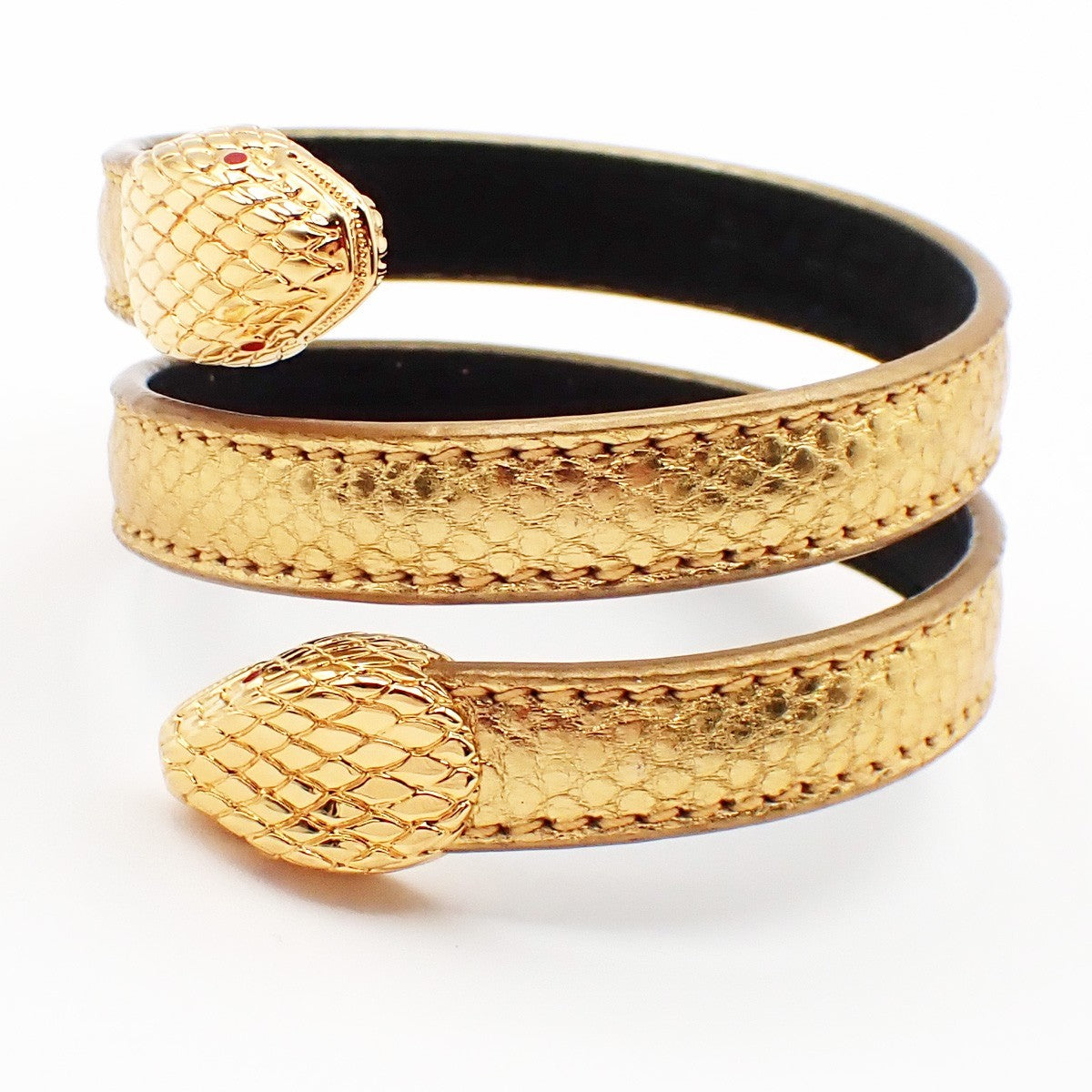 BVLGARI Serpenti Forever Bracelet Twin Head Snake Leather Gold 31RL245