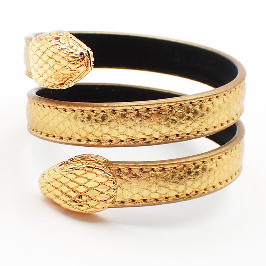 BVLGARI Serpenti Forever Bracelet Twin Head Snake Leather Gold 31RL245