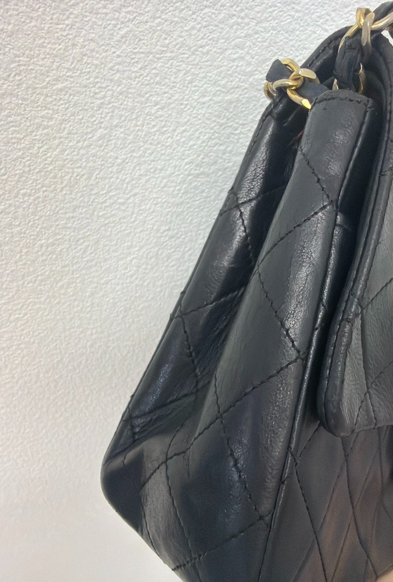 CHANEL CC  Matelasse 25 Double Flap Chain Shoulder Bag Leather Black 377RJ823