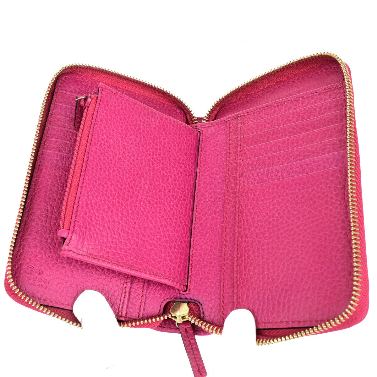 GUCCI Logo Zipper Around Wallet Purse Leather Pink Gold Italy 31RK310