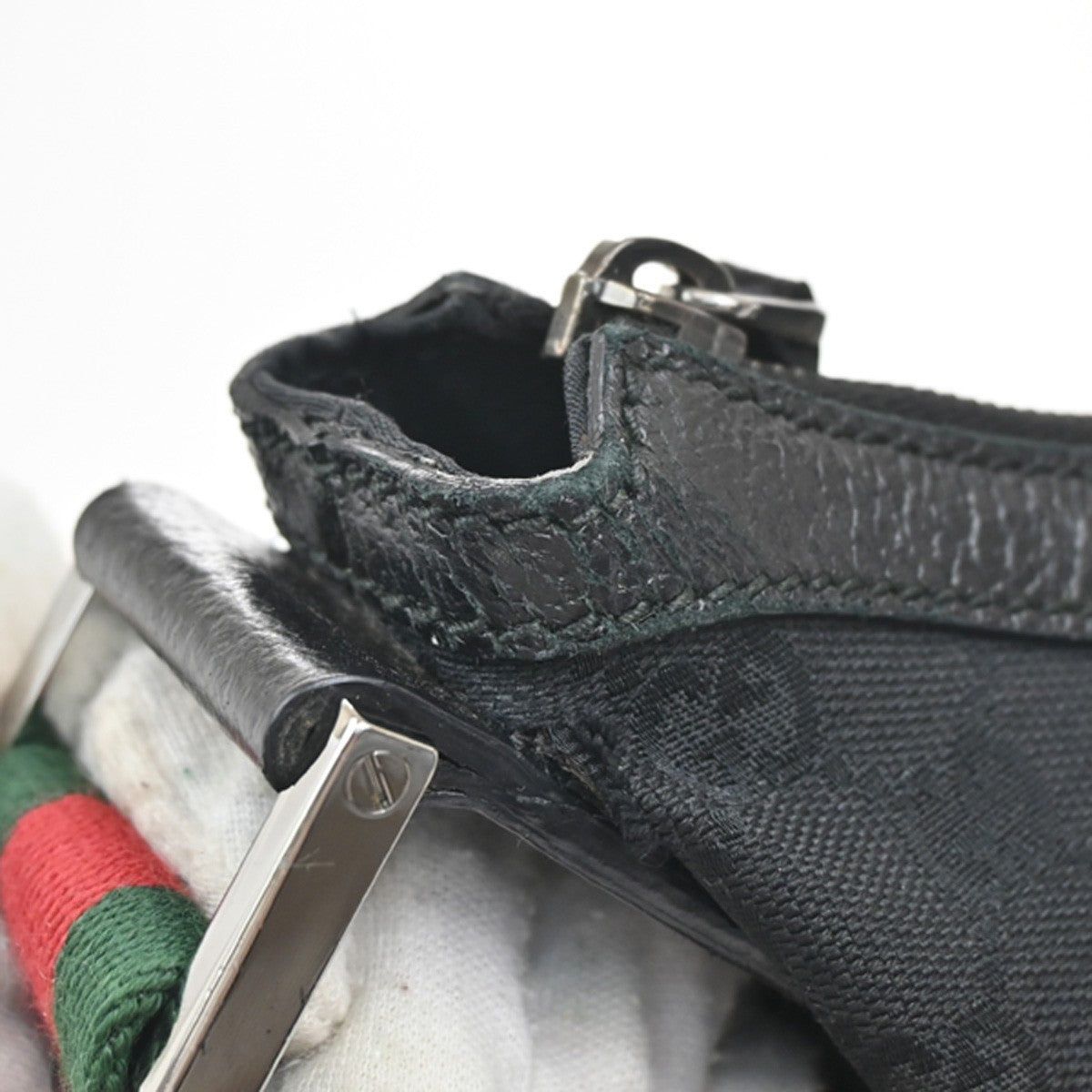 GUCCI Logo GG Pattern Sherry Shoulder Bag Canvas Leather Black Italy 76KB591