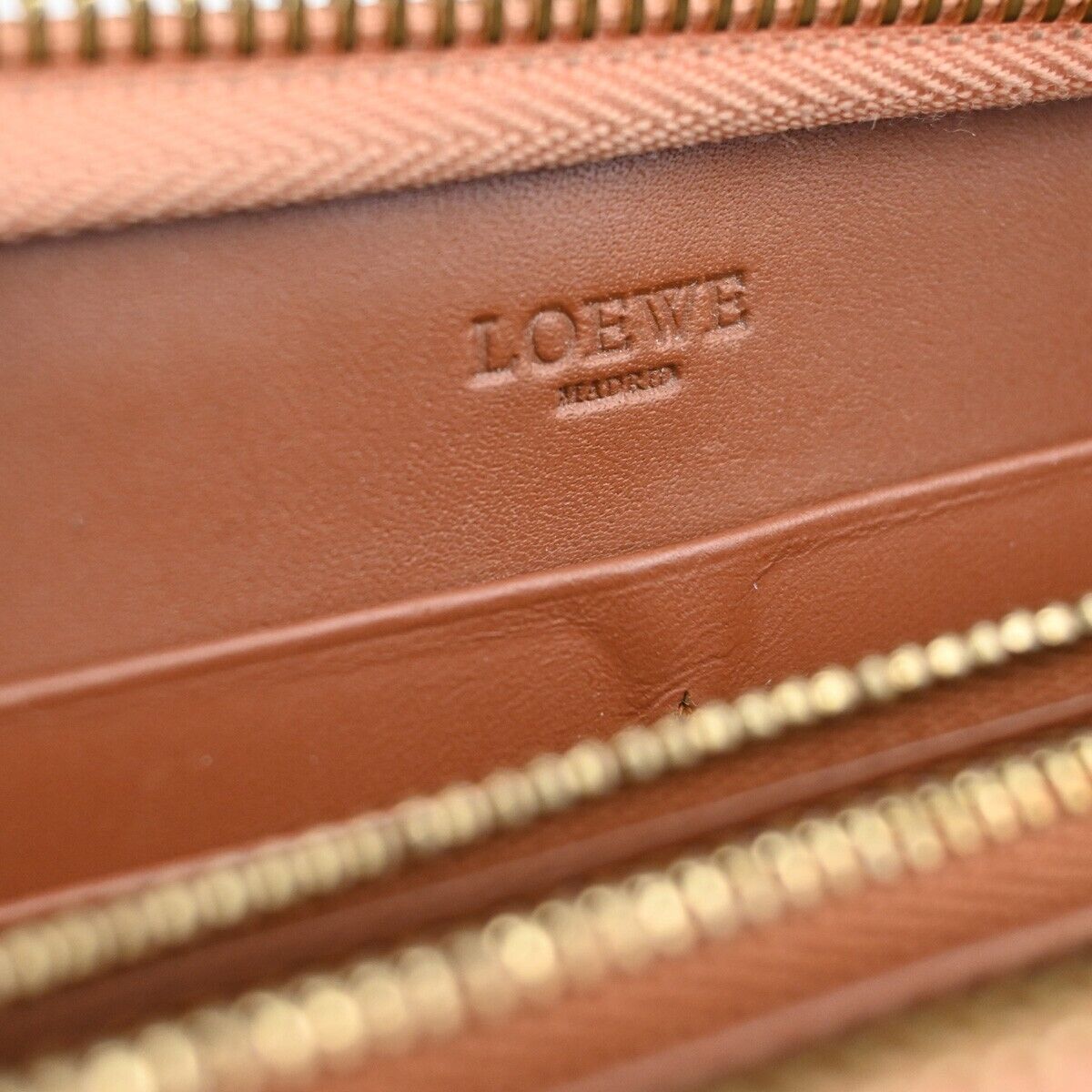 LOEWE Logo AMAZONA Long Wallet Purse Leather Brown Gold-Plated Spain 31SH544