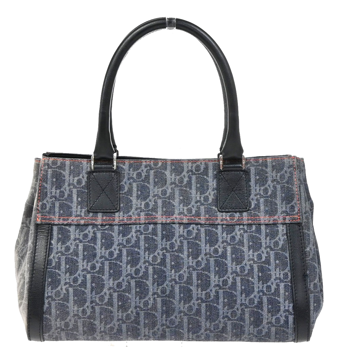 CHRISTIAN DIOR CD Logo Flight Line Trotter Hand Bag Denim Leather Blue 27YJ001