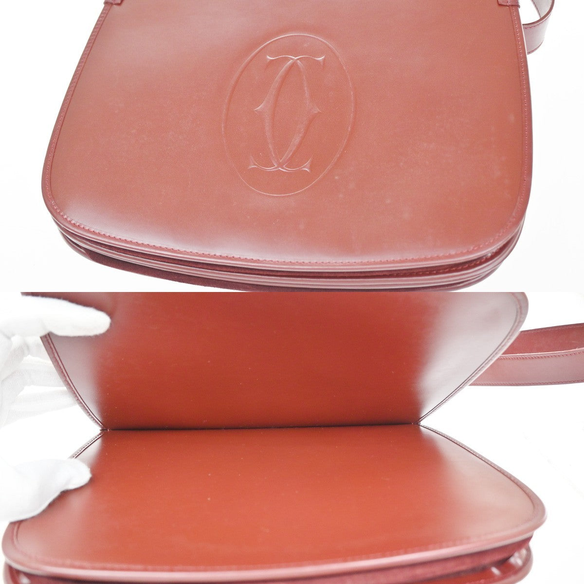 CARTIER 2C Logo Shoulder Crossbody Bag Leather Red GHW France 35YJ122