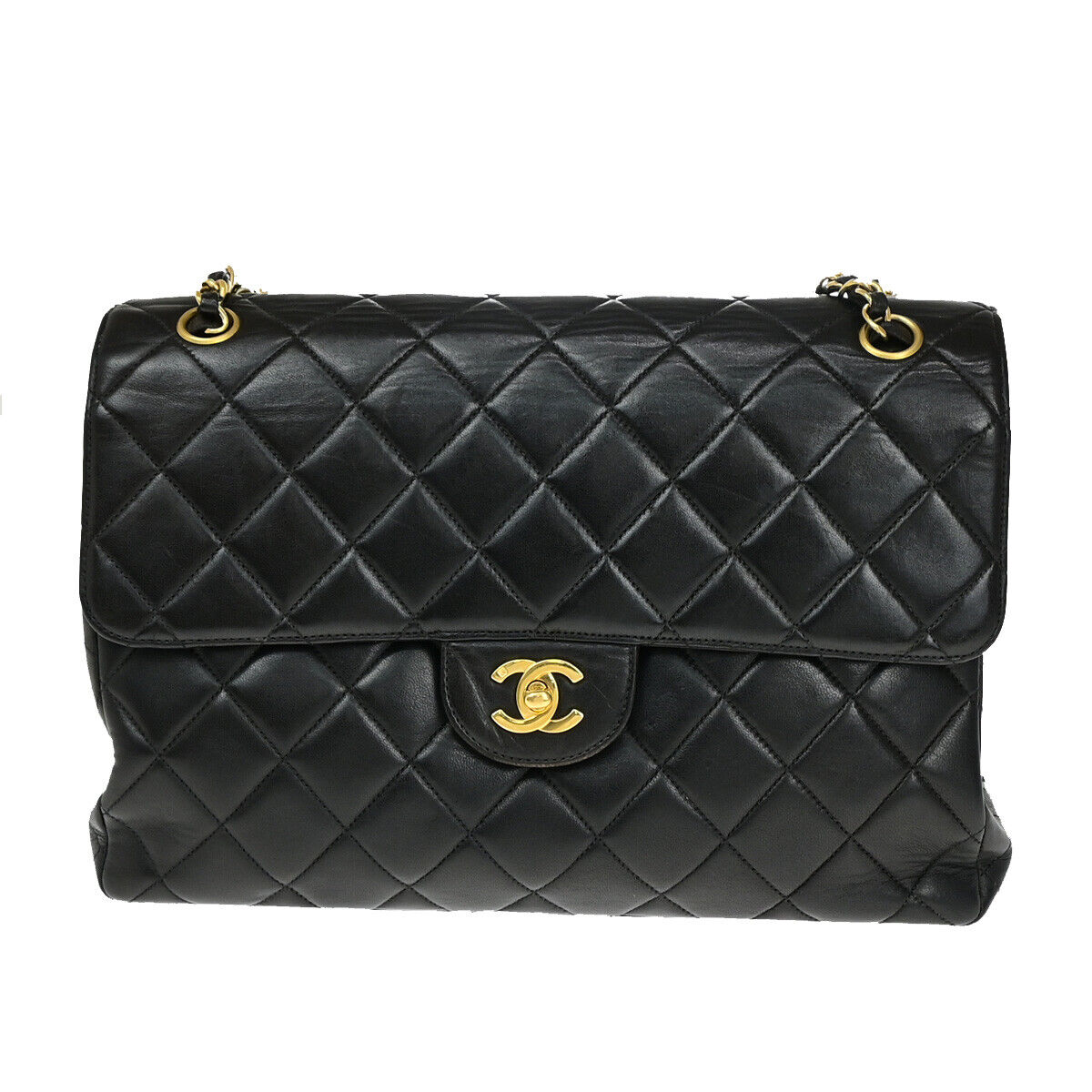 CHANEL CC Matelasse 30 Both Flap Chain Shoulder Bag Leather Black GHW 823RJ921