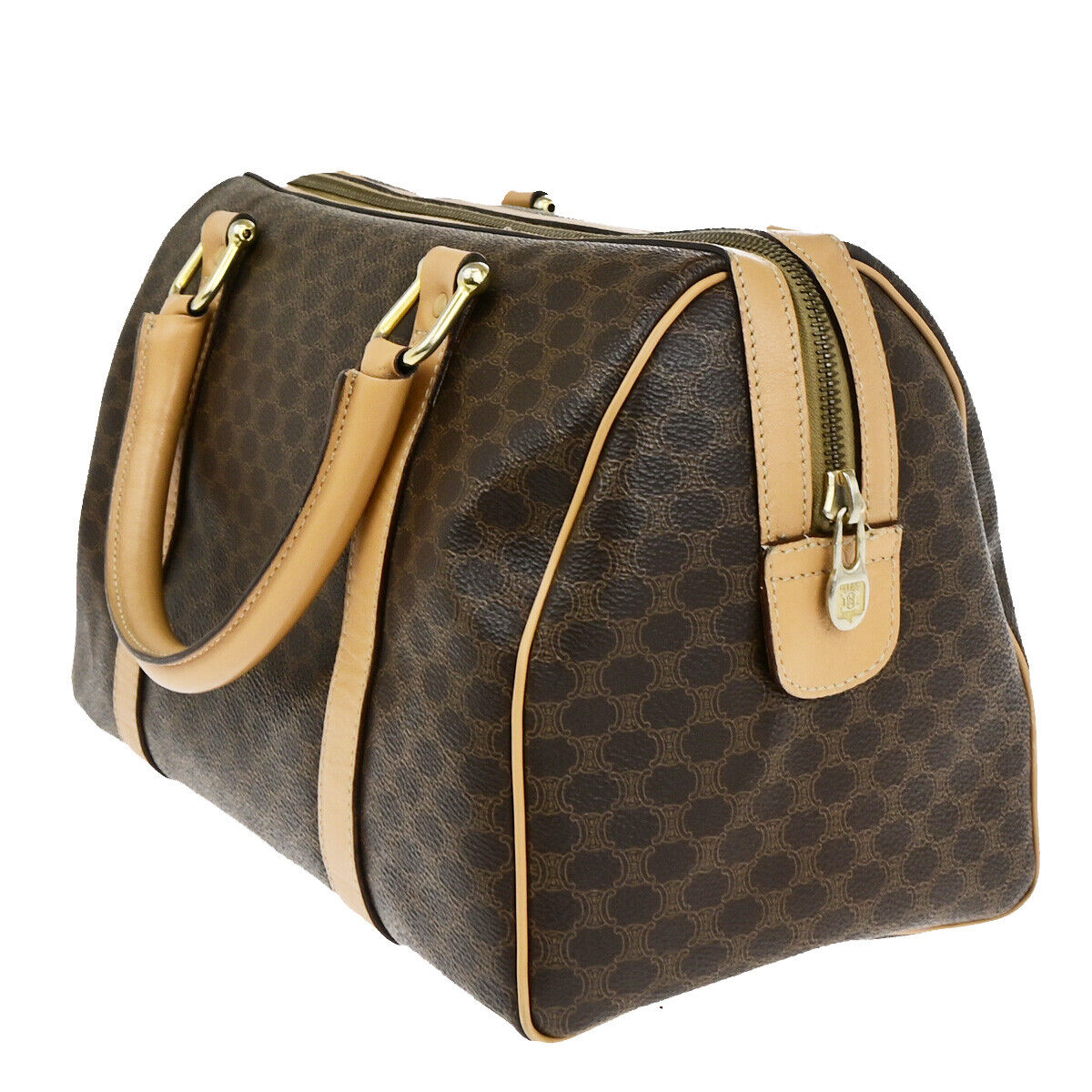 CELINE Logo Macadam Pattern Travel Hand Bag PVC Leather Brown GHW Italy 81YG592