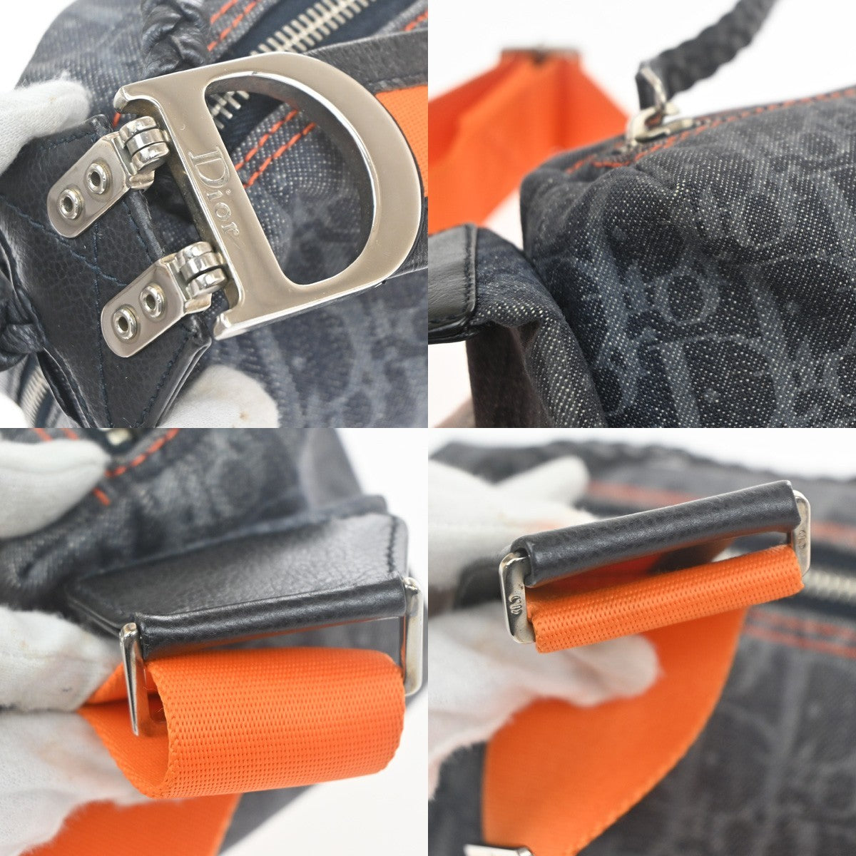 CHRISTIAN DIOR Trotter Flight Line Shoulder Bag Denim Canvas Leather BE 41RL890