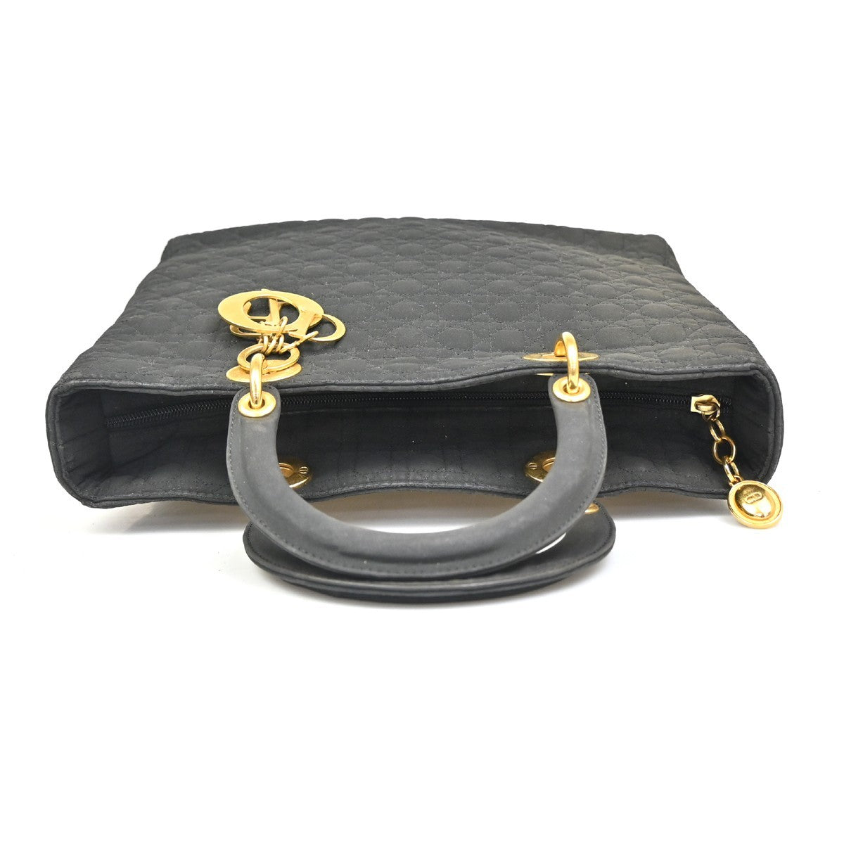 CHRISTIAN DIOR Logo Lady Cannage Hand Bag Nylon Leather Black GHW Italy 76ZA109