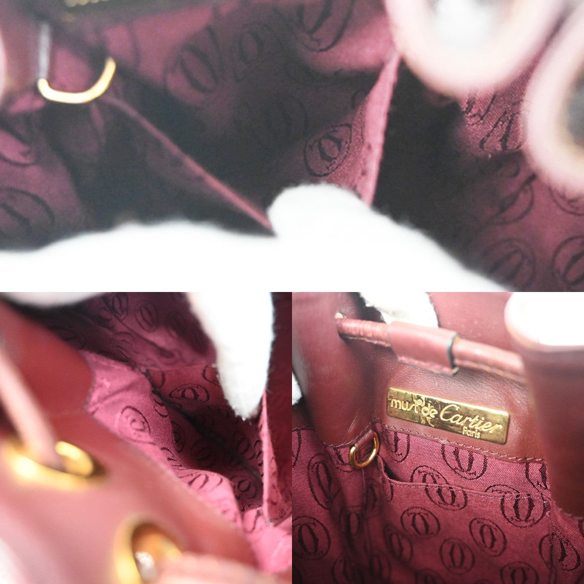 CARTIER Logo Tulip Bucket Drawstring Shoulder Bag Leather Red GHW Spain 35ZA374