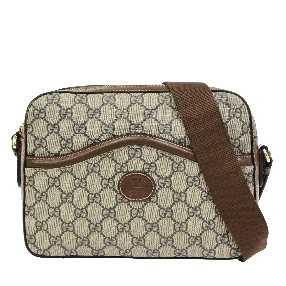 GUCCI GG Pattern Crossbody Shoulder Bag Supreme Leather Brown GHW Italy 96YJ268