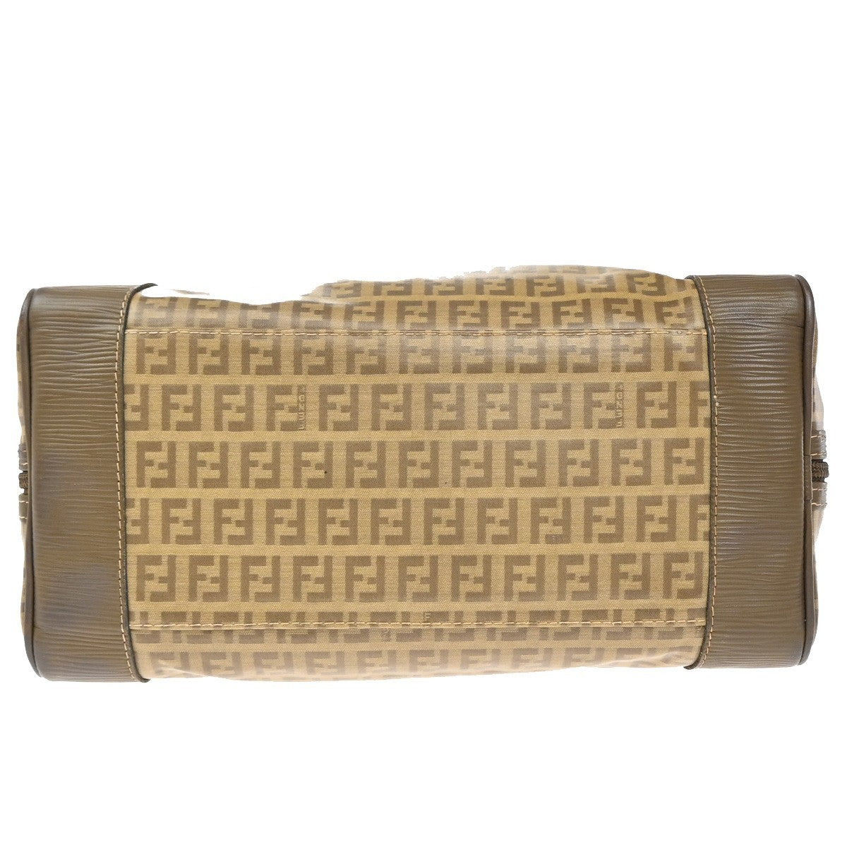 FENDI Logo Zucchino Pattern Hand Bag Coating Canvas Leather Brown 62KP355