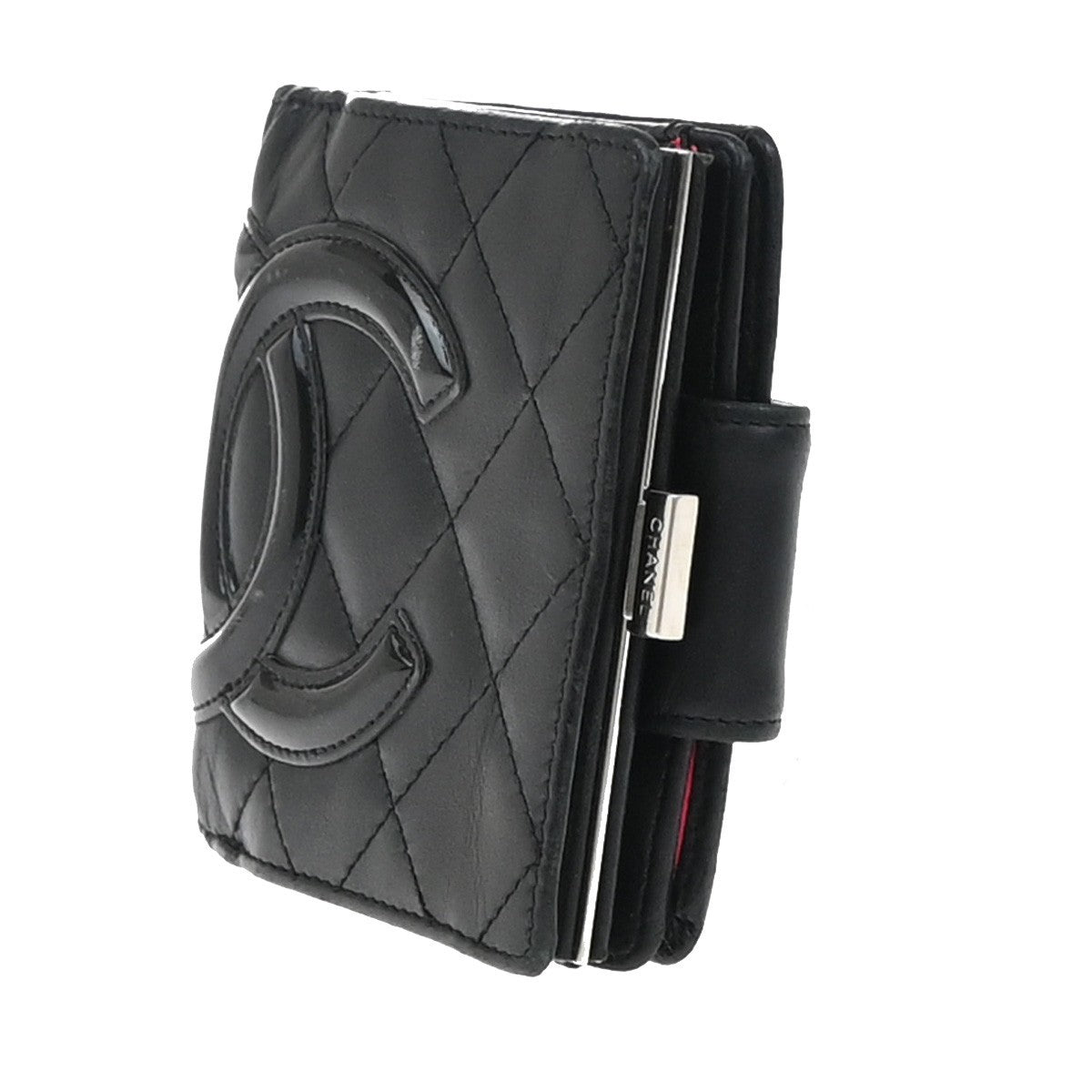 CHANEL CC Logo Cambon Bifold Wallet Leather Black Pink France 30KP049