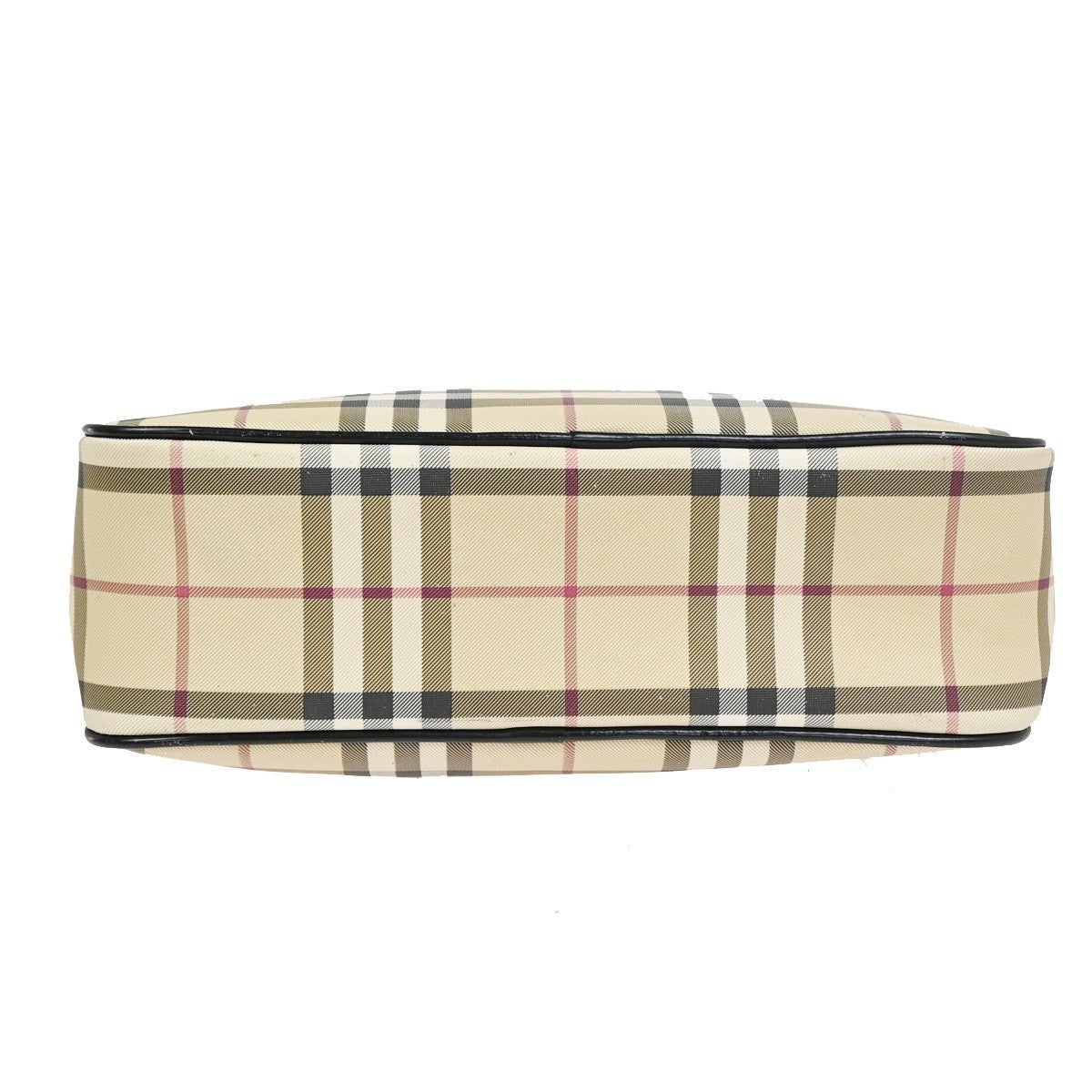 BURBERRY Logo Nova Check Pattern Hand Bag PVC Leather Black Beige SHW 31KD025