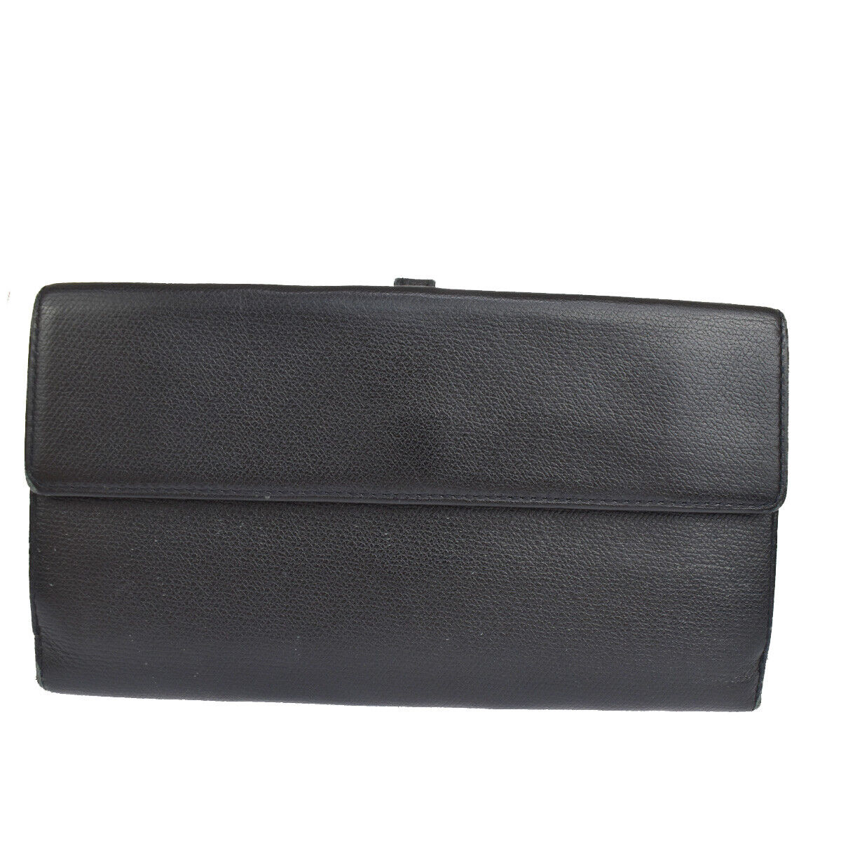 CHANEL CC Logo Long Bifold Wallet Purse Leather Black GHW France 60YC785