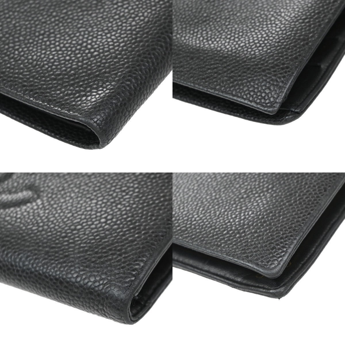 CHANEL CC Logo Long Bifold Wallet Grained Calfskin Leather Black France 79RF778