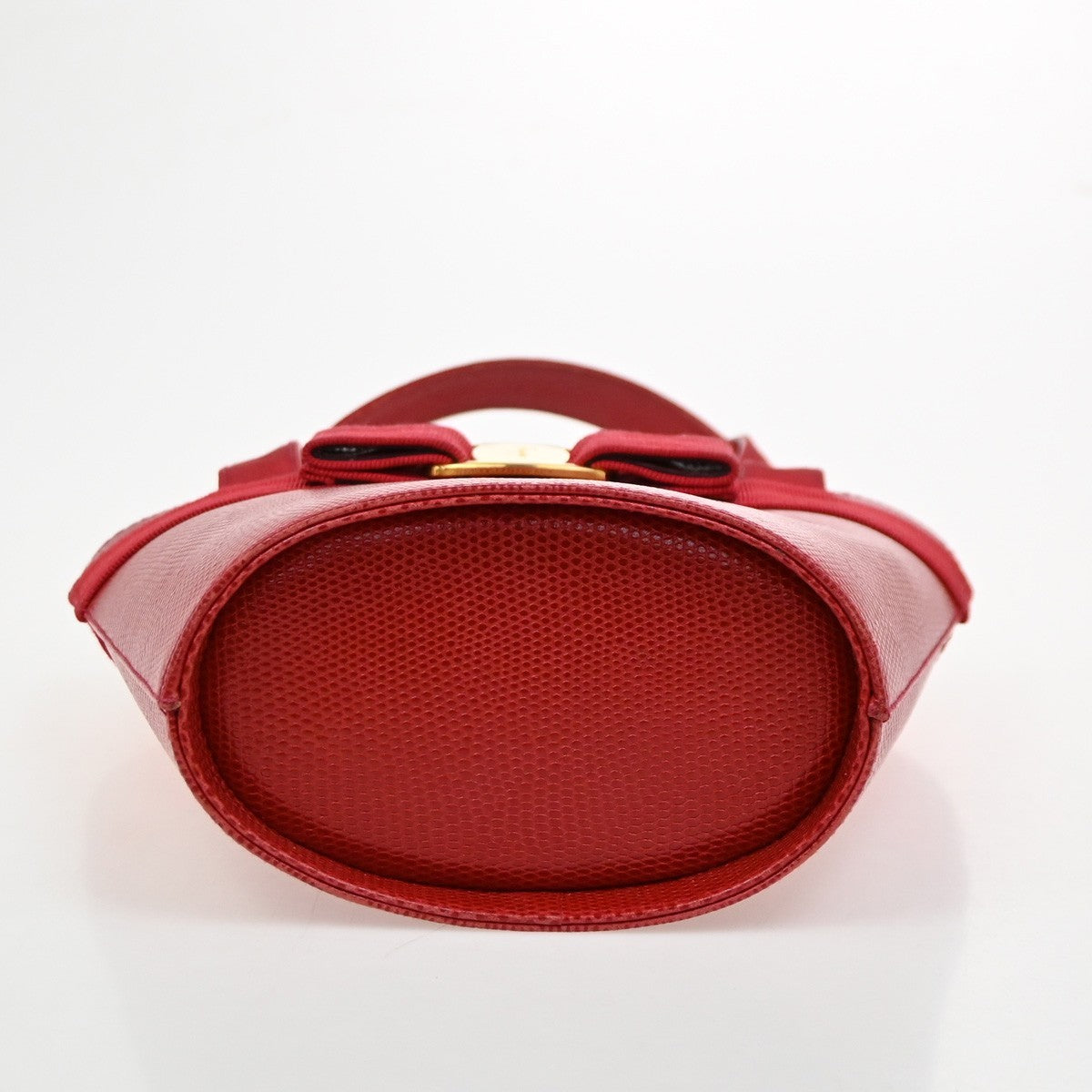 SALVATORE FERRAGAMO Vara Bow Bucket Handbag Embossed Leather Red GHW 62DA271