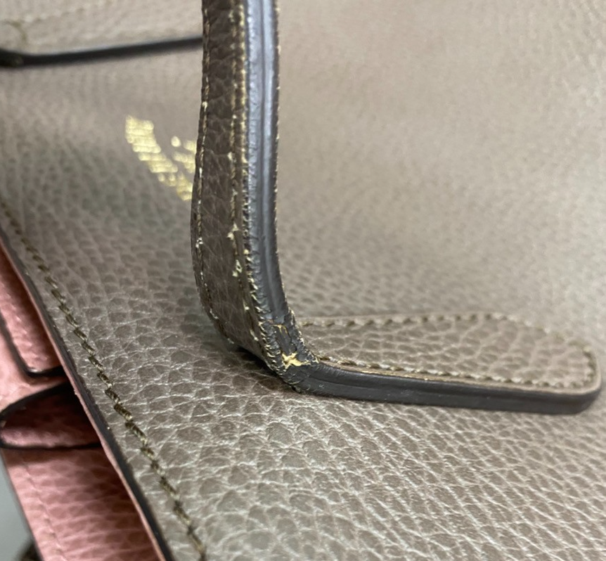 GUCCI Logo Swing Tote Bag Pebbled Calfskin Leather Brown Pink GHW Italy 70KC633