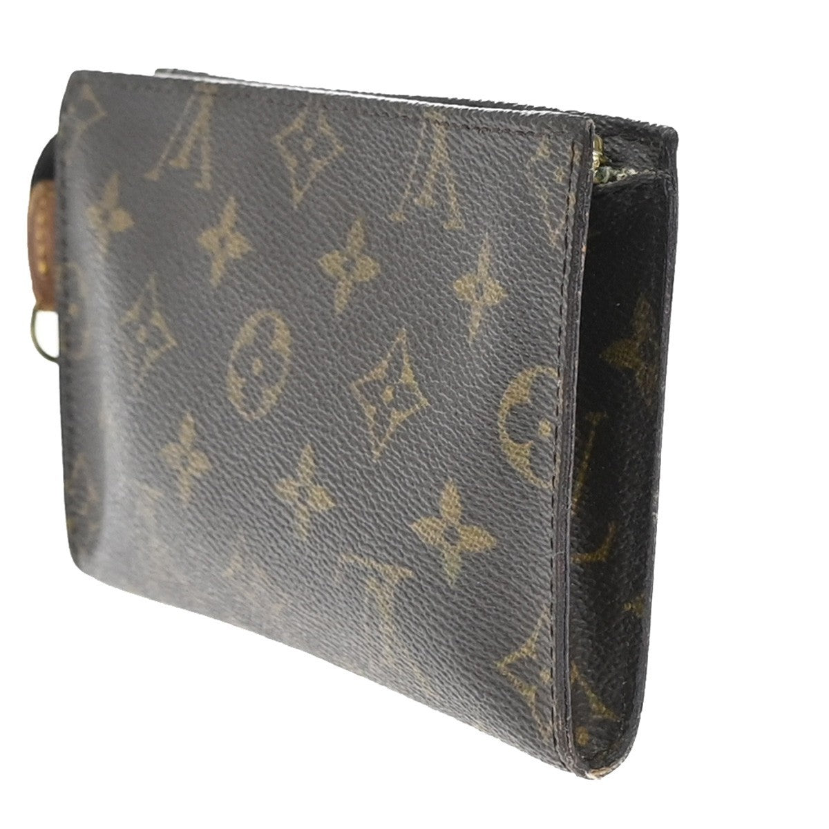 LOUIS VUITTON LV Logo Bucket PM Pouch Bag Monogram Leather Brown Gold 04EF782