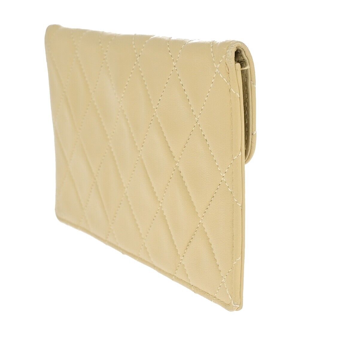 CHANEL CC Logo Matelasse Mini Pouch Wallet Coin Case Leather Beige Gold 66FA692