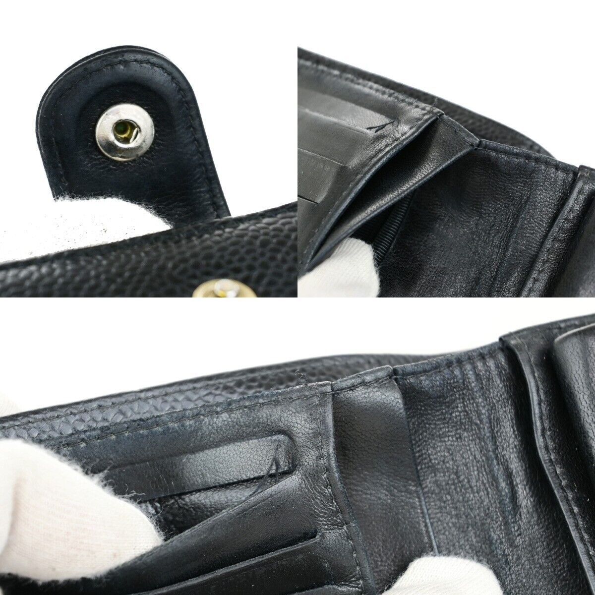 CHANEL CC Logo Compact Wallet Grained Calfskin Leather Black GHW France 87RK702