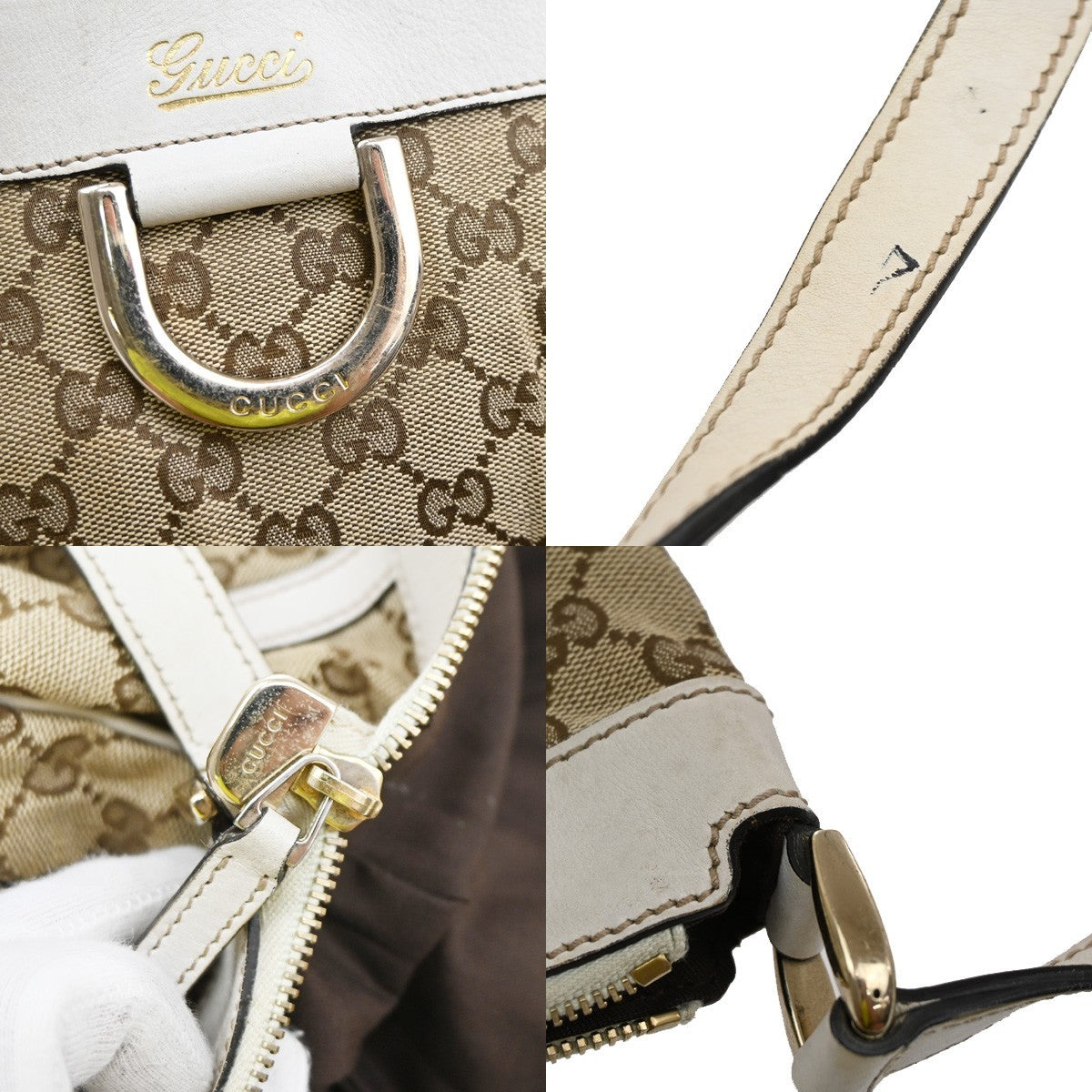 GUCCI Abbey GG Pattern Shoulder Bag Canvas Leather Brown white GHW 88SA096