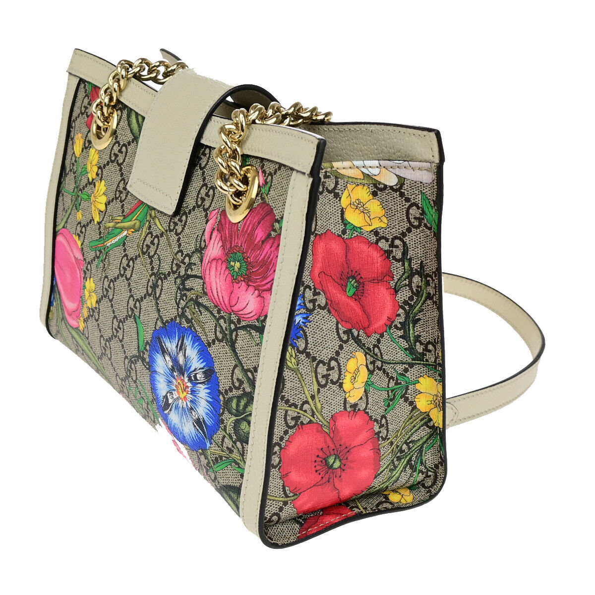 GUCCI Padlock GG Supreme Flora Shoulder Bag PVC Leather WE BN Italy 29SJ246