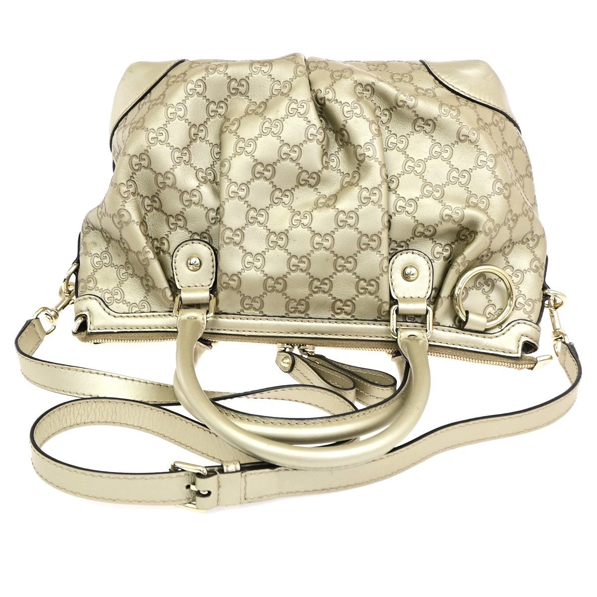 GUCCI GG Logo Sukey Shoulder Hand Bag Canvas Leather Gold GHW Italy 12CB048
