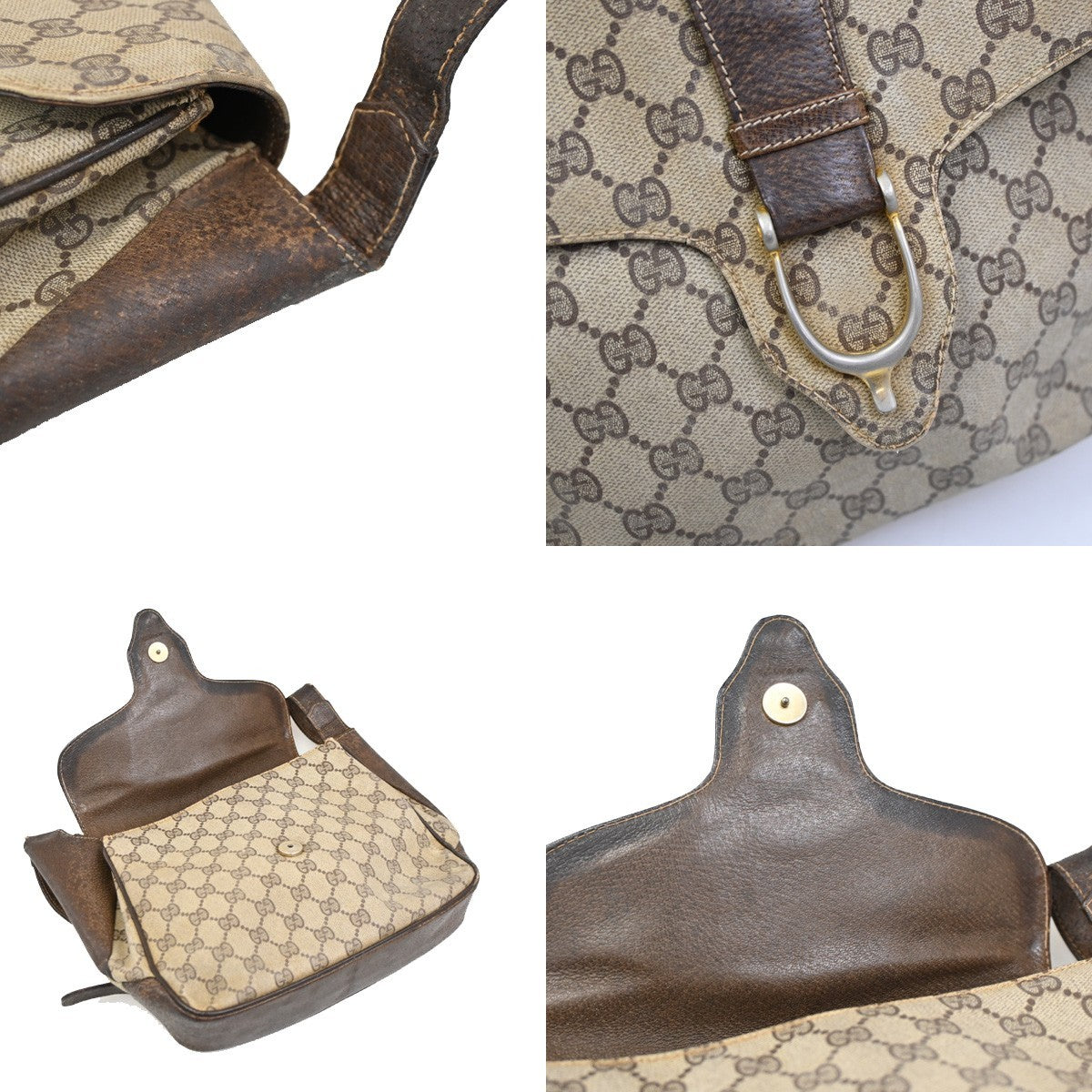 GUCCI GG Pattern 2 Set Shoulder Bags PVC Canvas Beige Black GHW Italy 02DA138