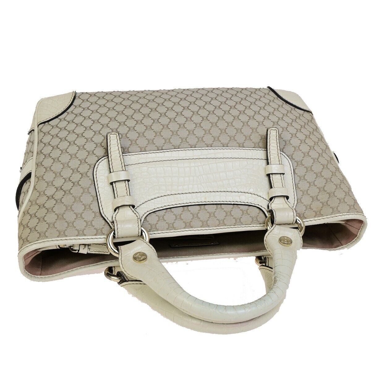CELINE Logo Boogie Macadam Hand Bag Leather Canvas Beige Italy 67FB204