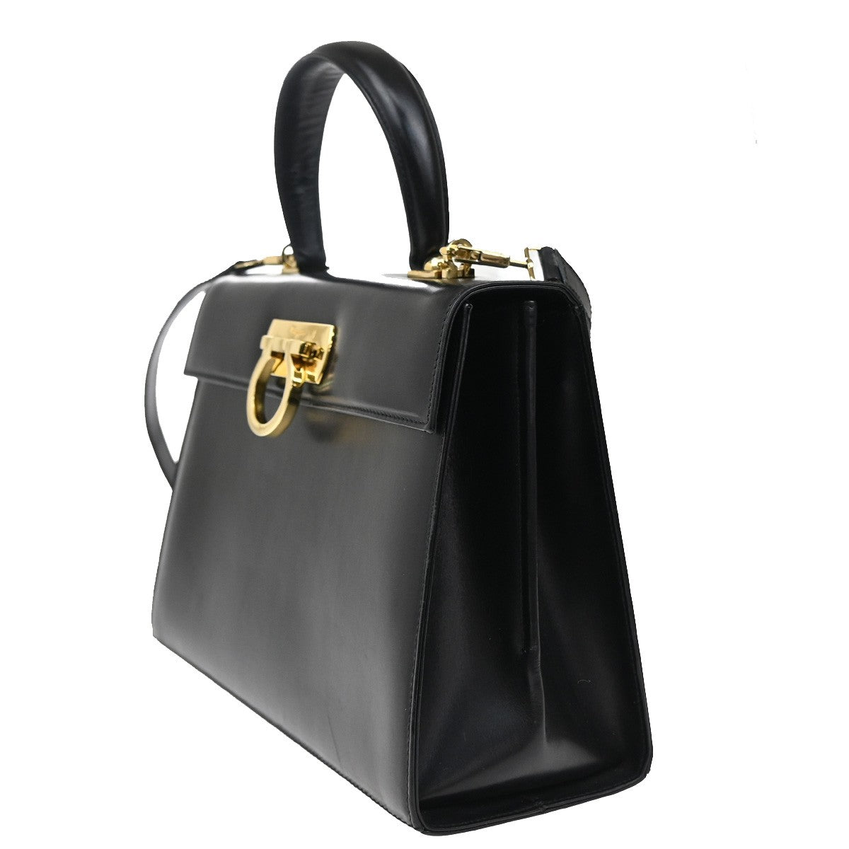 SALVATORE FERRAGAMO Gancini 2Way Shoulder Hand Bag Leather Black GHW 76RL108