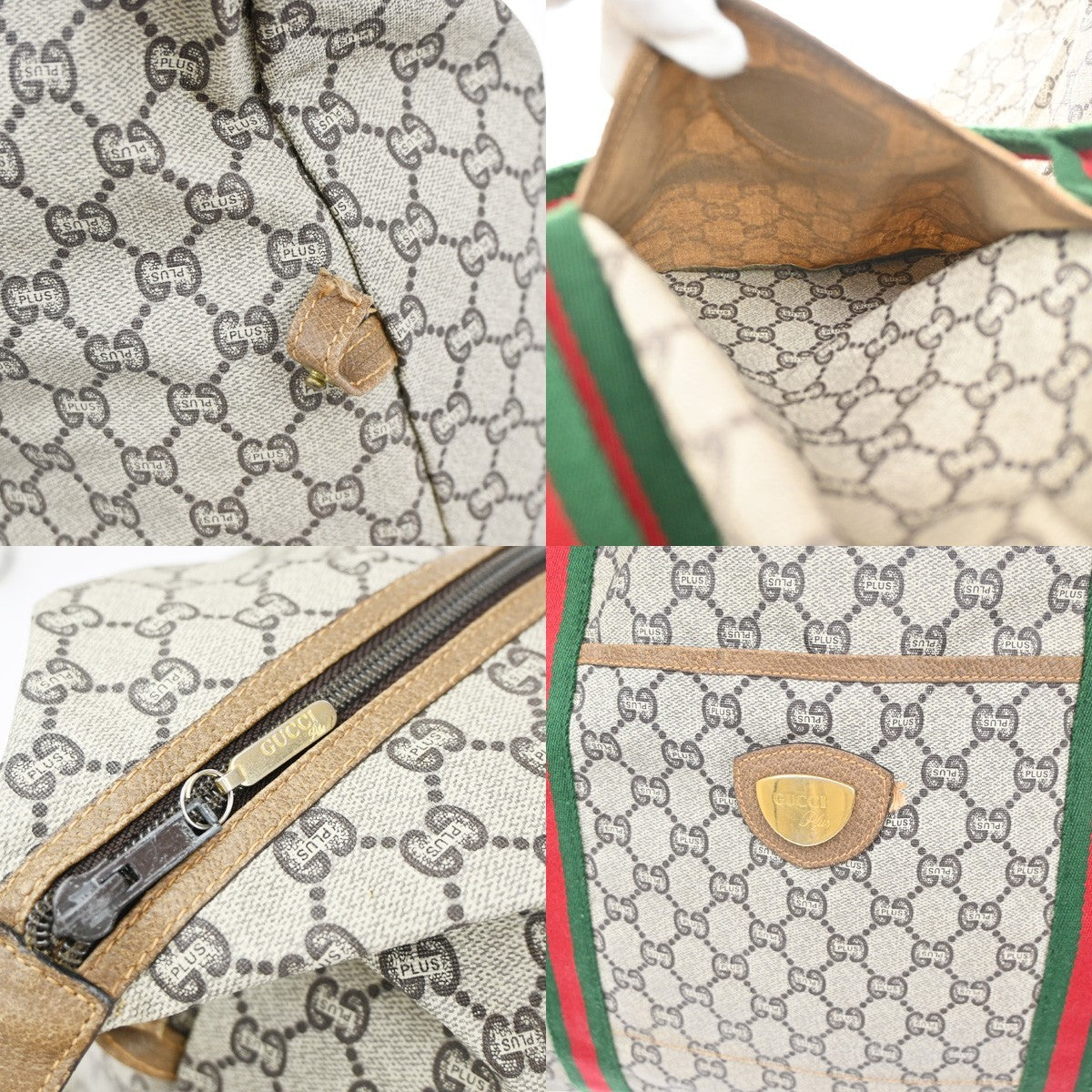 GUCCI PLUS Logo Sherry GG Pattern Shoulder Bag PVC Leather Brown Italy 05YJ175