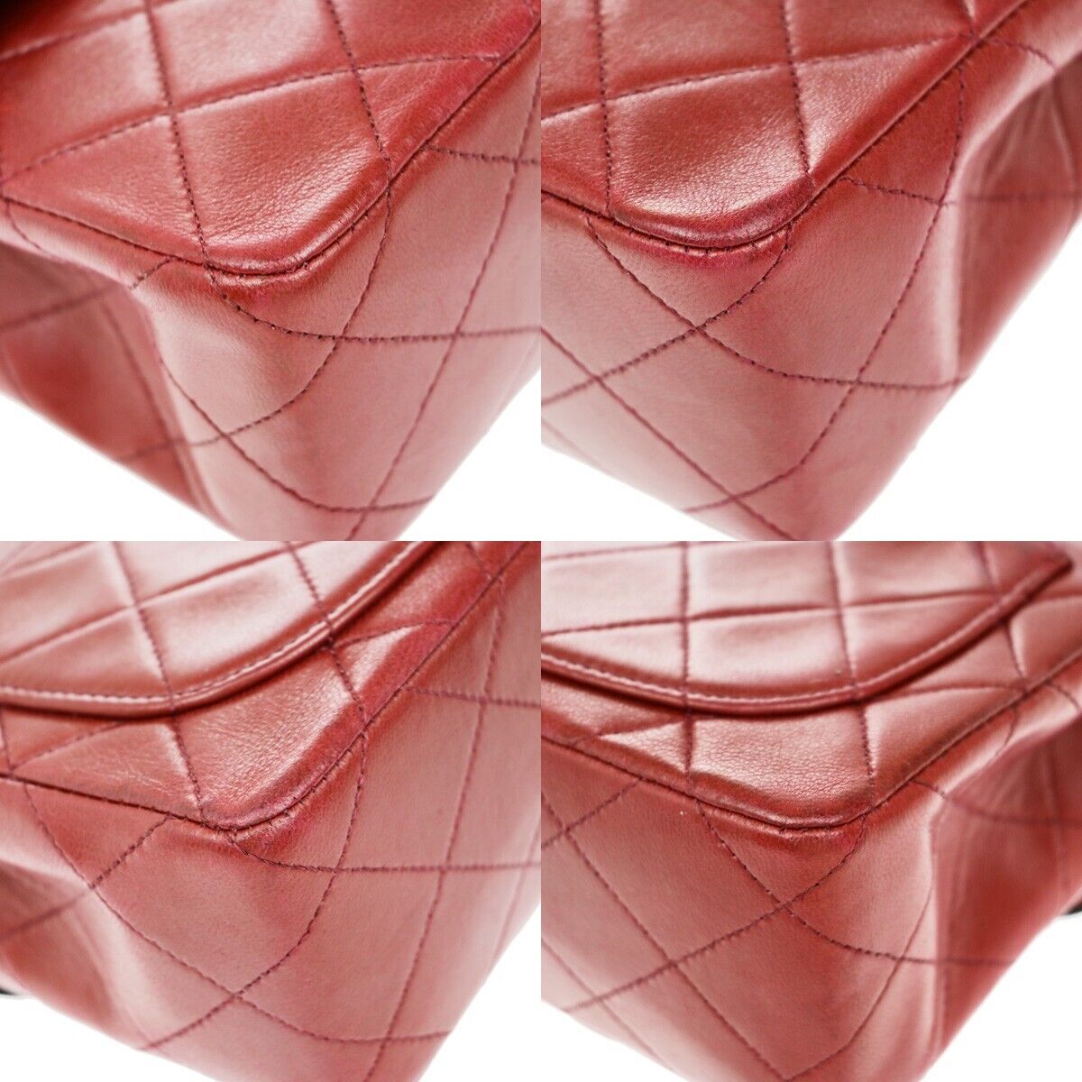 CHANEL CC Logo Mini Matelasse Chain Shoulder Bag Leather Red Vintage 335RF239