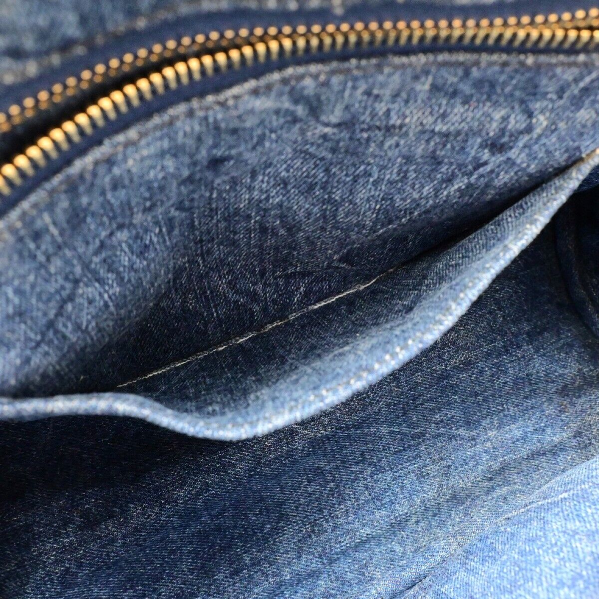 PRADA Logo Canapa Hand Tote Bag Denim Leather Blue GHW 39EB670