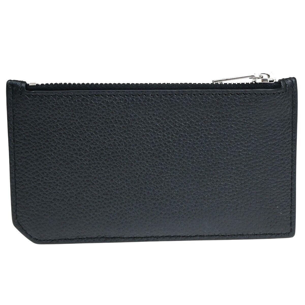 SAINT LAURENT Logo Coin Wallet Purse Leather Black Silver Made In Italy 62HB970